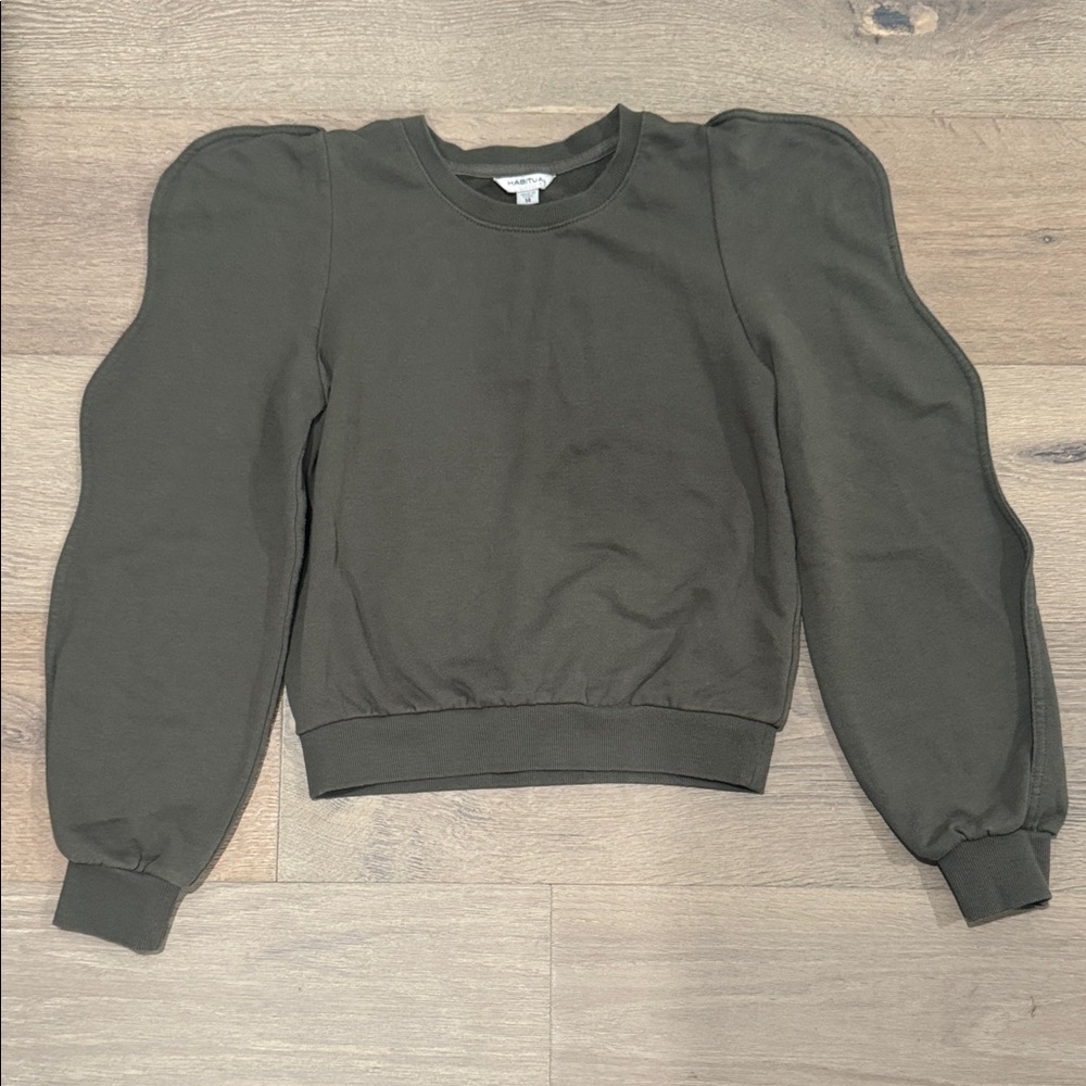 Army Green Puff Sleeve Sweatshirt